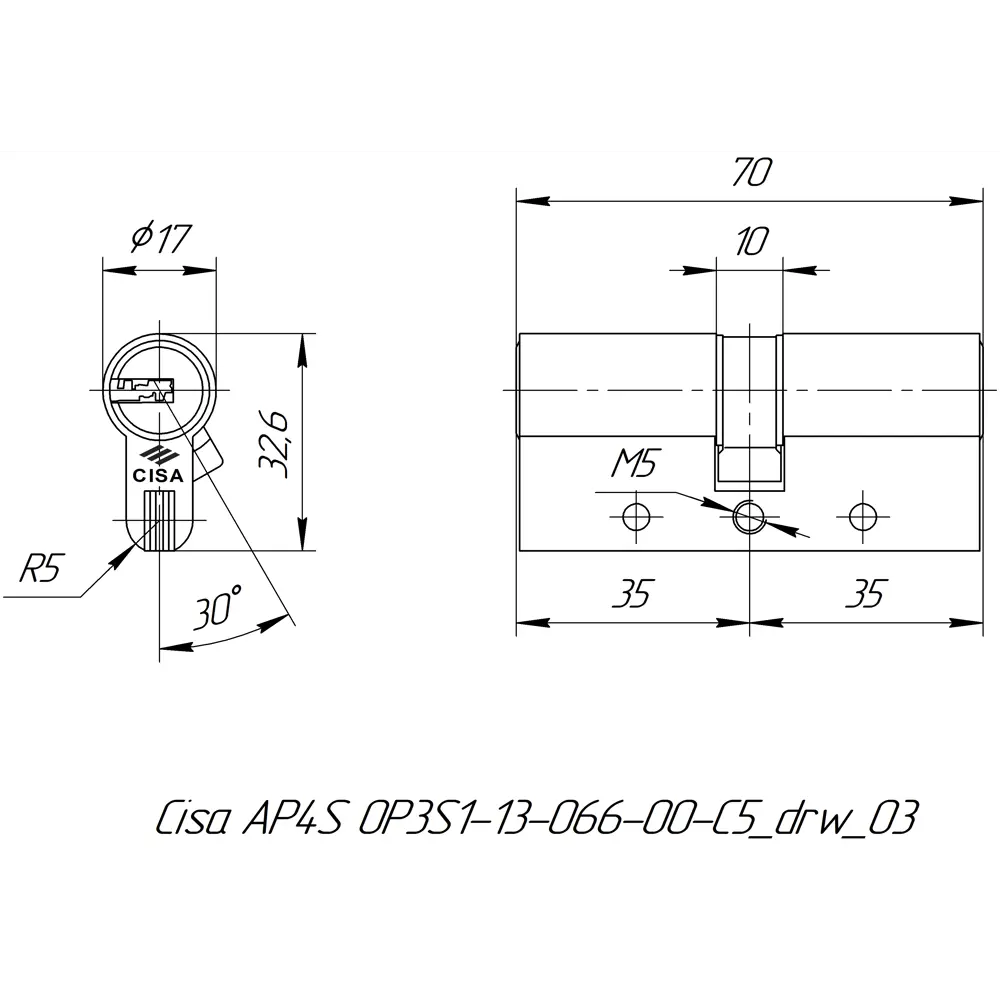 Цилиндр Cisa AP4S OP3S1-13.66, 30x10x30 мм, ключ/ключ, цвет латунь STLM-2177665 - Вид №4