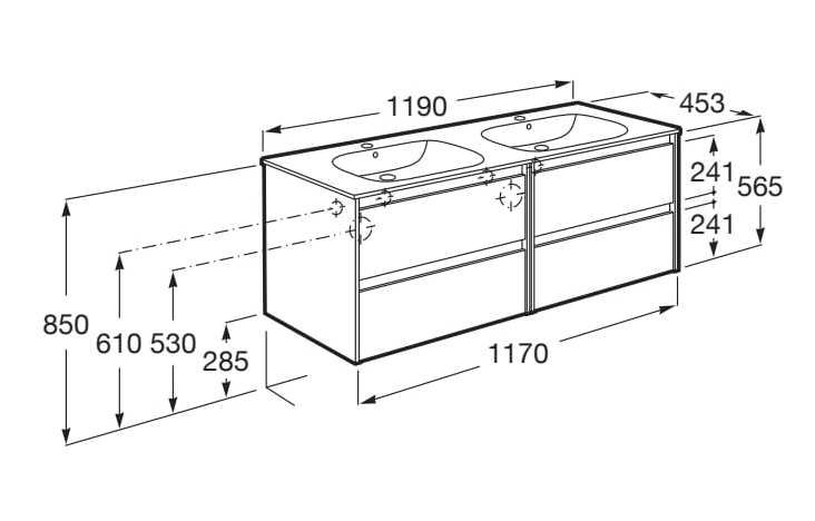 Двойной деревянный шкаф для умывальника со встроенной раковиной Roca Tenet ARCH-00038832 - Вид №3