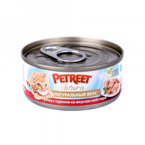 ПР0044331 Корм для кошек кусочки тунца с сурими со вкусом лобстера в рыбном супе конс. 70г PETREET
