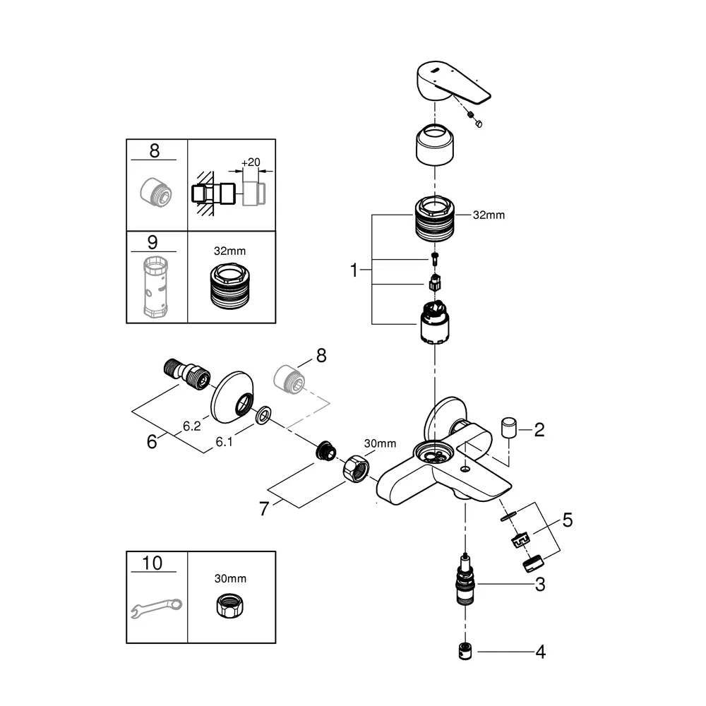 Смеситель для ванны Grohe New Start Edge, цвет хром STLM-2091722 - Вид №5