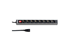 15559993 Горизонтальный блок розеток SHT19-8SH-S-2.5IEC для 19' шкафов, с выключателем, с подсветкой, 8 розеток Schuko, 10A, кабель питания 2.5 м, с вилкой, IEC 320 C14 Hyperline