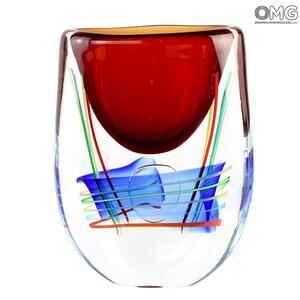 4508 ORIGINALMURANOGLASS Ваза Мыльный пузырь - сине-красная - соммерсо - муранское стекло OMG 12 см