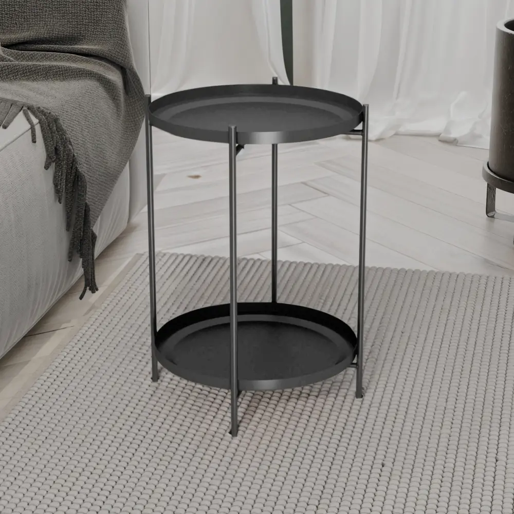 Столик кофейный Sheffilton Валли с двумя подносами круглый 38x38x52 см черный STLM-2088413 - Вид №6