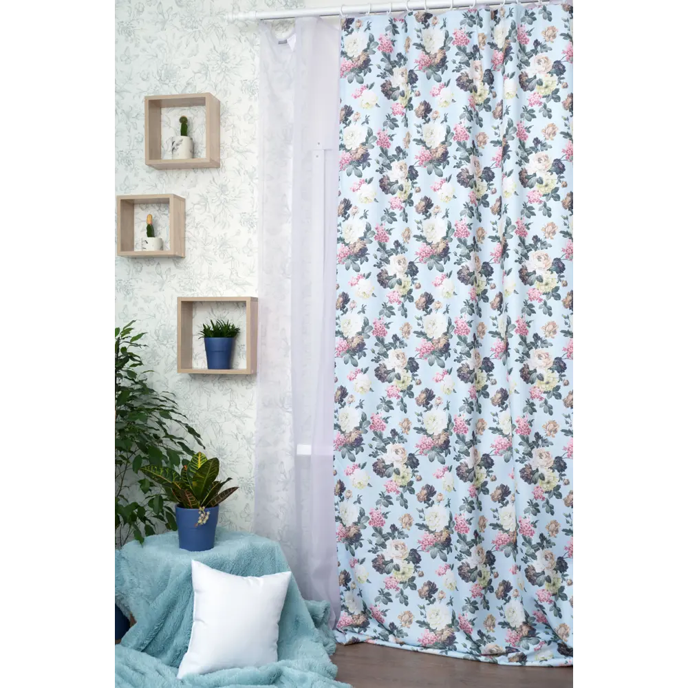 Штора на ленте «Розы» 140х260 см цвет голубой SEASONS STLM-2116780 - Вид №7