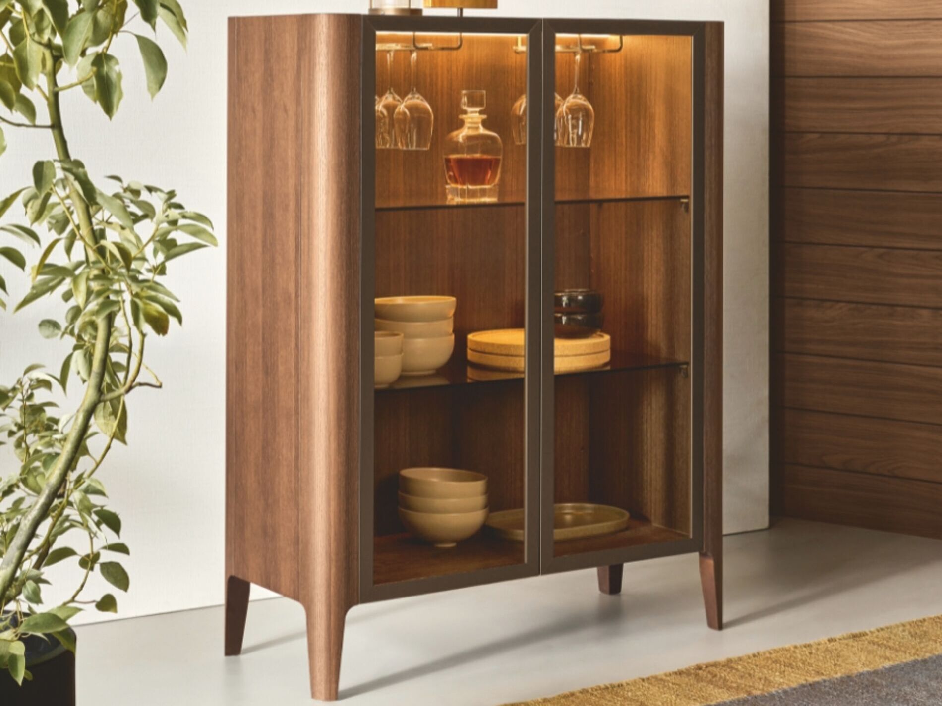 Витрина из грецкого ореха со встроенным освещением RIFLESSI ARCH-00041825