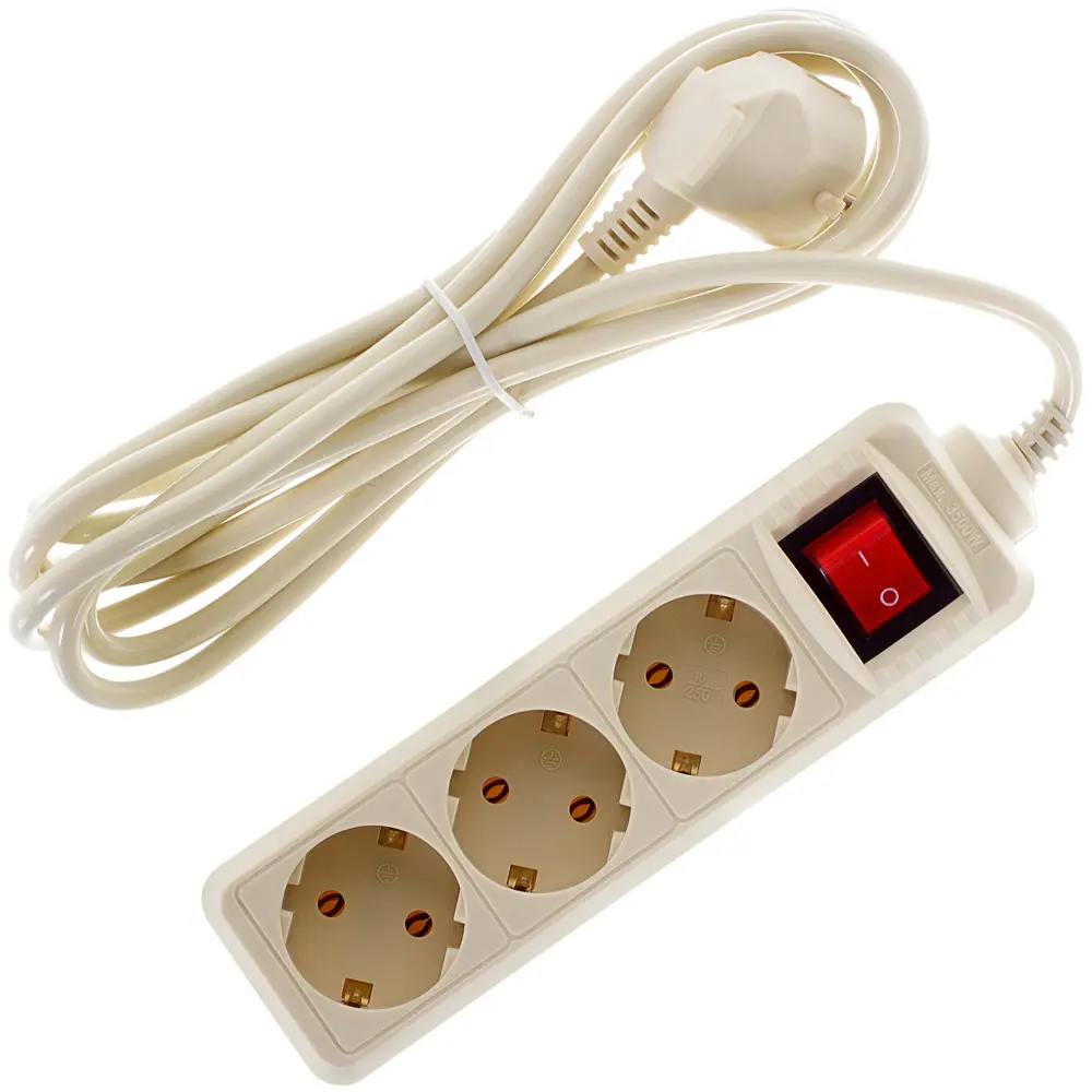Удлинитель с заземлением Skybeam 3 розетки, 3 м, 3500 Вт, выключатель, цвет белый STLM-2060552 - Вид №1
