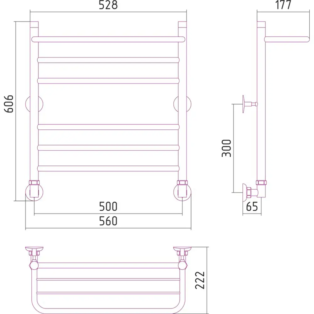 СУНЕРЖА Водяной полотенцесушитель-лесенка с полкой хром 17156044 STLM-0007595 - Вид №2