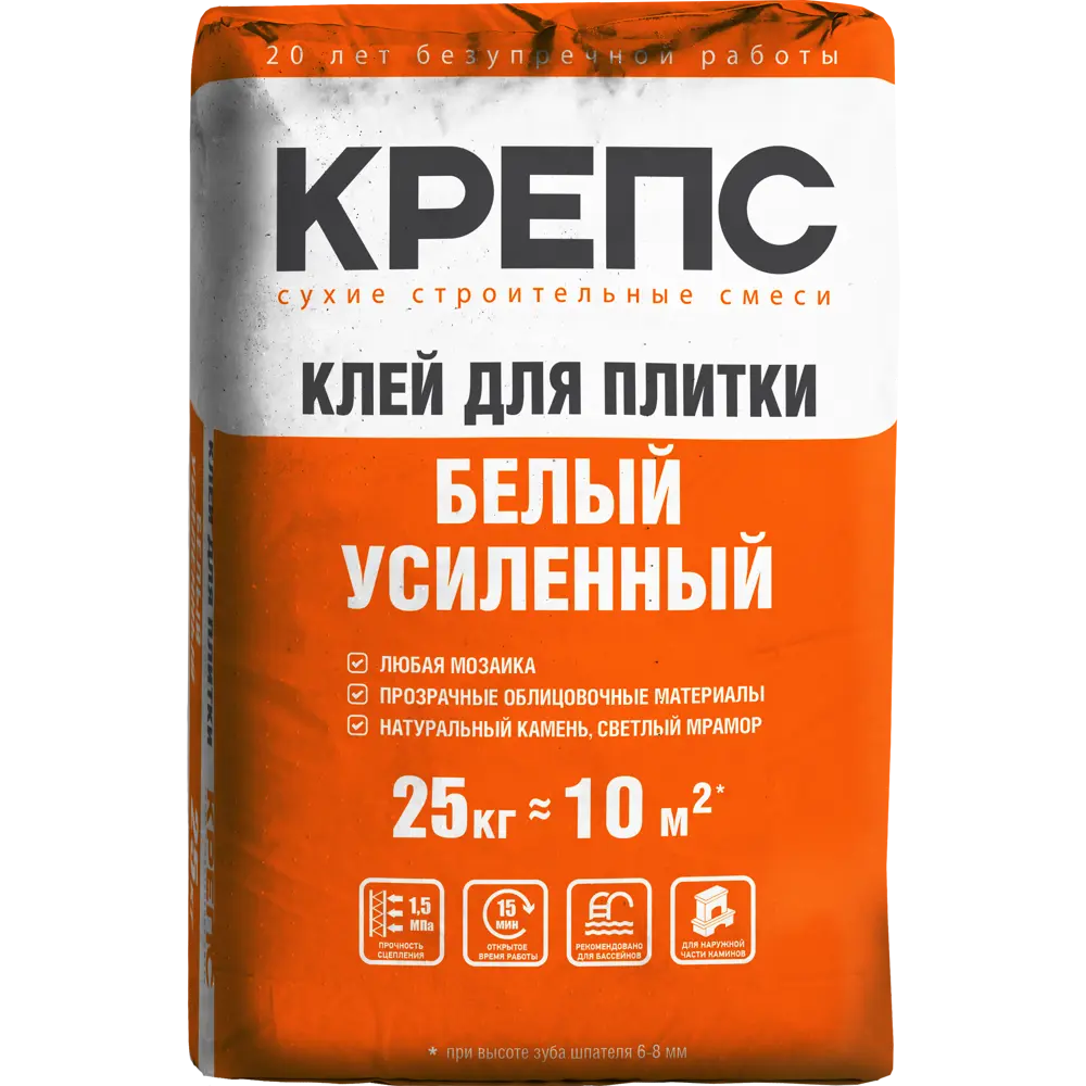 Клей для плитки Крепс Усиленный белый 25 кг STLM-2156846