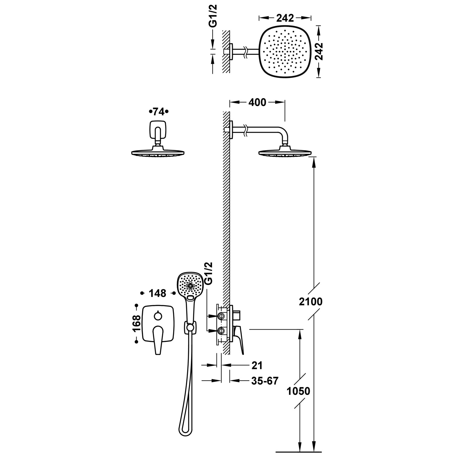 CANIGÓ PLUS Rapid-box 2-ходовой комплект скрытого смесителя для душа с одной ручкой -21828004 TRES Canigo - Вид №1
