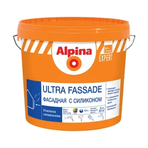 Краска фасадная Alpina Expert Ultra Fassade матовая цвет белый база A 9 л краска для наружных работ, фасадная с силиконом, База 1 (9л)
