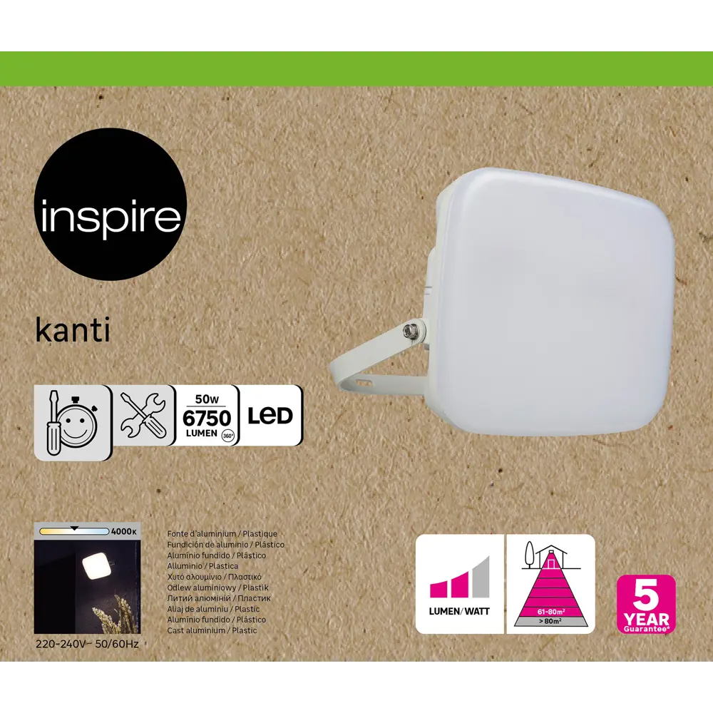 Прожектор светодиодный уличный Inspire «Kanti» 50 Вт 4000К IP65 белый свет 84693007 STLM-2142913  - Вид №4