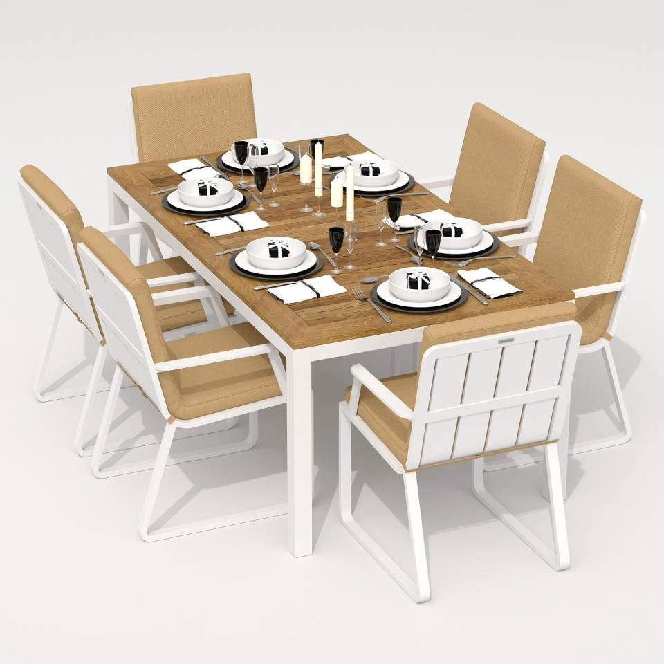 91041820 Садовая мебель для отдыха алюминий белый : стол, 6 стульев TELLA ALBA 180 beige STLM-0454813 IDEAL PATIO OUTDOOR STYLE