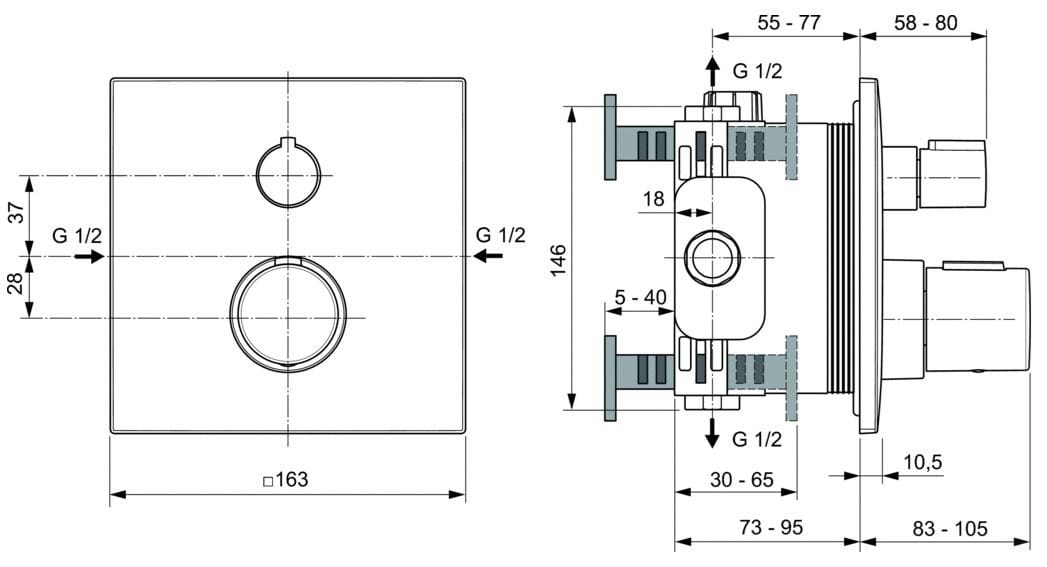 Встраиваемый термостатический смеситель для душа Ideal Standard Ceratherm ARCH-00147836 - Вид №2