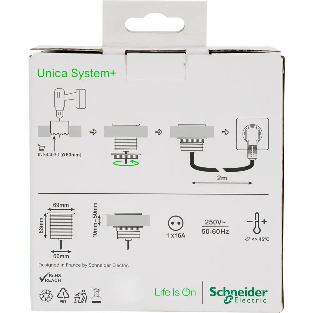 Розетка встраиваемая в столешницу Schneider Unica System 1 розетка с заземлением 2 м 3670 Вт цвет антрацит SYSTEME ELECTRIC STLM-2197015 - Вид №6