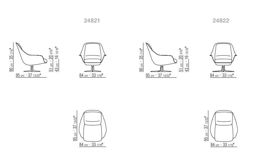 Вращающееся кресло с подлокотниками из кожи и ткани Flexform Швабский ARCH-00123989 - Вид №8