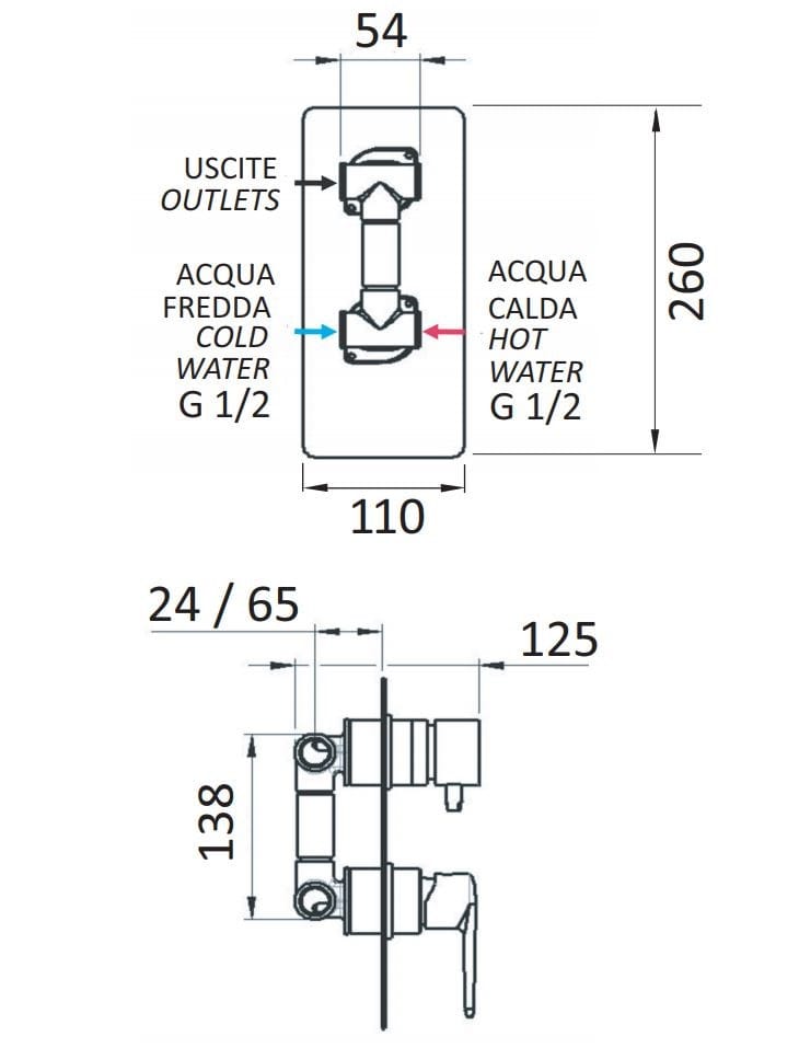 Латунный встраиваемый однорычажный смеситель для душа Rubinetterie Mariani Harmony ARCH-00100264 - Вид №2