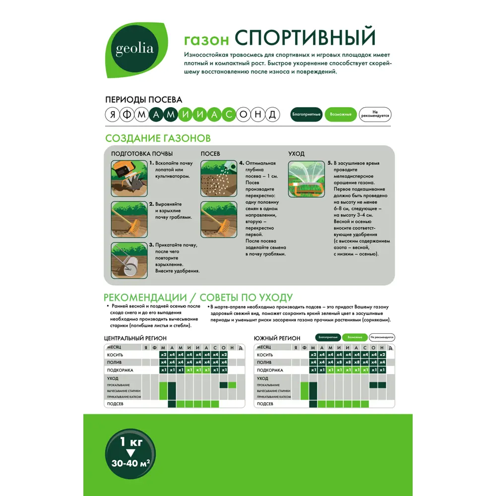 Семена газона Geolia Спортивный 1 кг STLM-2066699 - Вид №1
