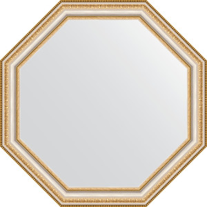 BY 3710 Зеркало в багетной раме - золотые бусы на серебре 60 mm EVOFORM Octagon