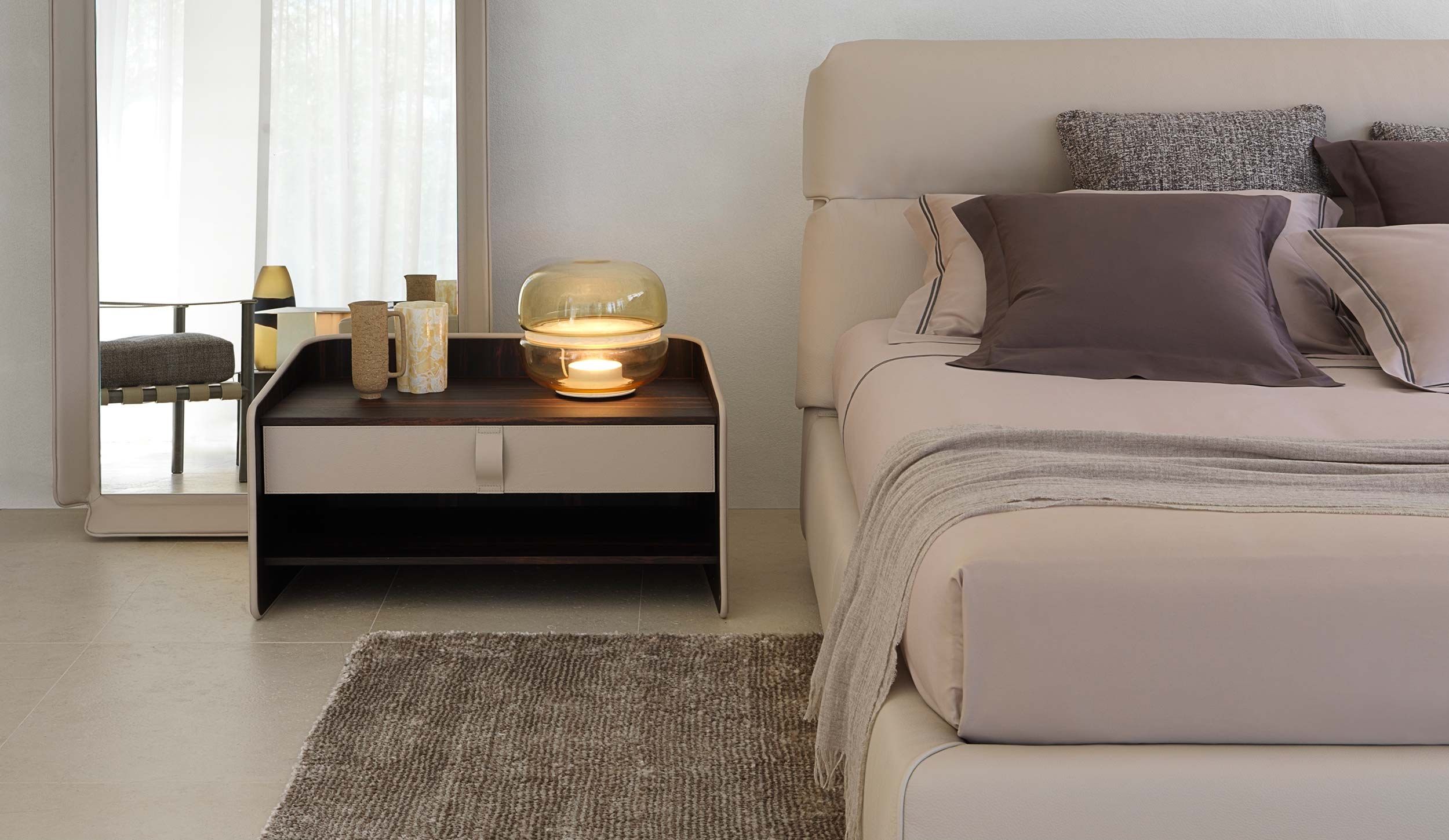 Прямоугольная кожаная прикроватная тумбочка Flou джентльмен ARCH-00055031 - Вид №4