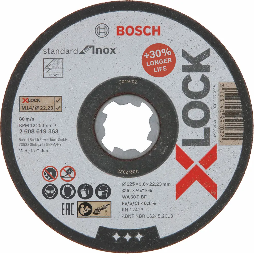 Диск отрезной по нержавеющей стали тип 41 Bosch Professional X-lock Inox 2608619363 125x22.2x1.6 мм STLM-2136716