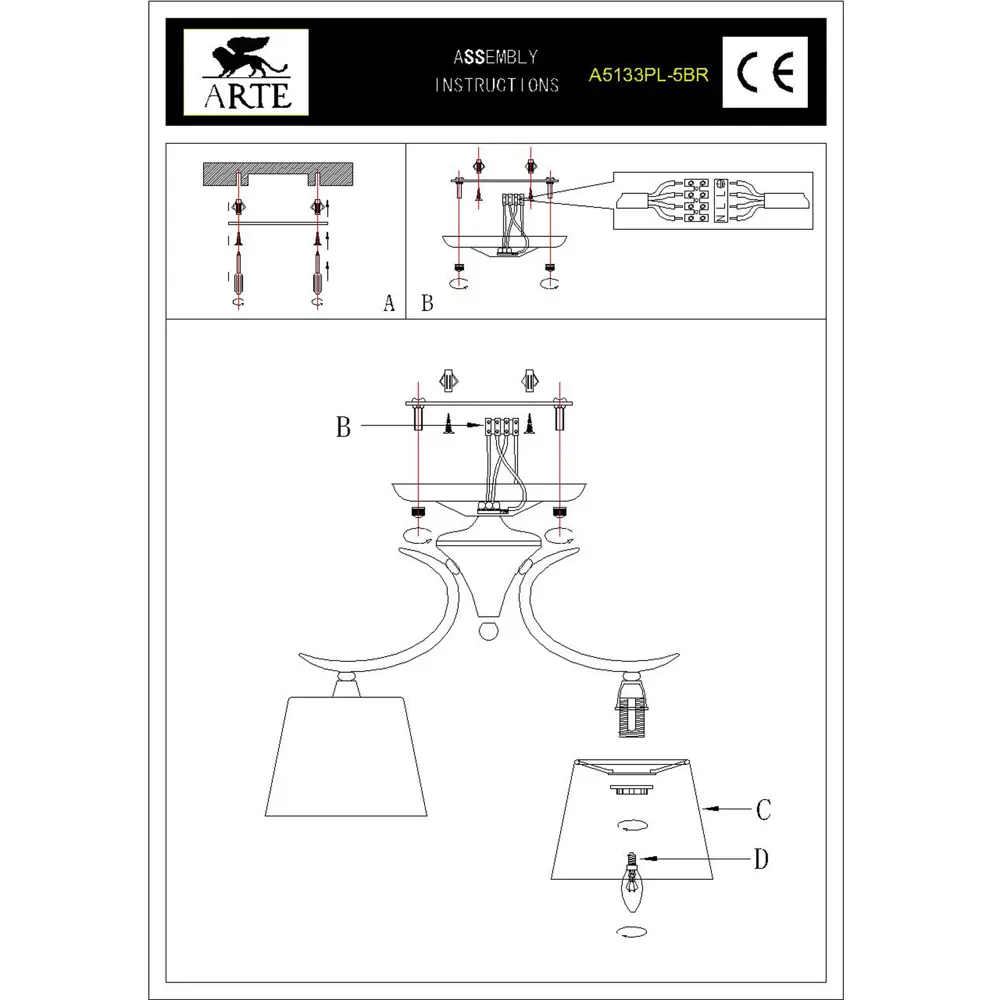 Люстра Irene 5xE14x40 Вт, металл/текстиль, цвет тёмное дерево/белый Arte Lamp STLM-2187519 - Вид №9