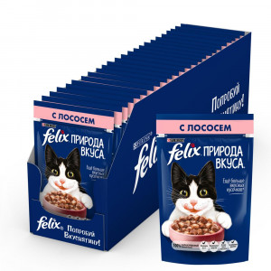 ПР0049075*24 Корм для кошек Природа вкуса с лососем в соусе, пауч 85 г (упаковка - 24 шт) FELIX