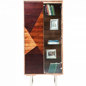 Книжный шкаф деревянный со стеклянной дверцей и рисунком Valencia KARE VALENCIA 325637 Коричневый;разноцветный