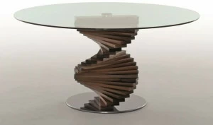Tonin Casa Круглый стеклянный стол с основанием из массива ореха  T8067
