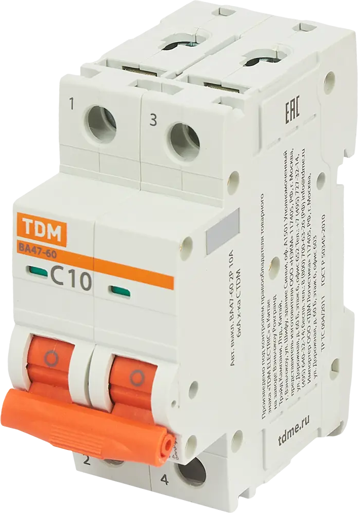 Автоматический выключатель TDM Electric ВА47-60 2P C10A 84399508