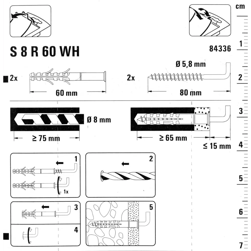 Дюбель для полнотелых материалов Fischer S с прямым крюком 8x60 мм нейлон 2 шт Santreyd STLM-2051983 - Вид №3