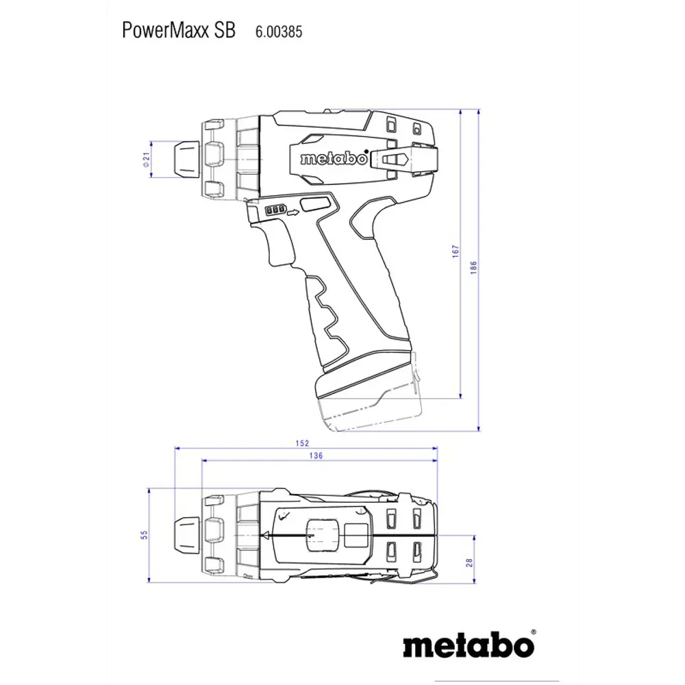 Дрель-шуруповерт аккумуляторная ударная Metabo PowerMaxx SB 600385500, 12 В Li-ion 2x2 Ач STLM-2033695 - Вид №4