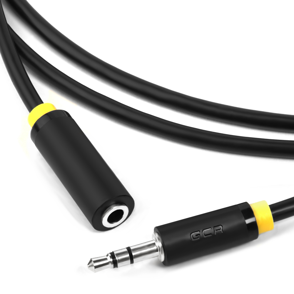 GCR-STM0114-10.0m удлинитель аудио 10.0m jack 3,5mm/jack 3,5mm черный, желтая окантовка, 28 awg, m/f, , экран, стерео Greenconnect Santreyd  - Вид №1