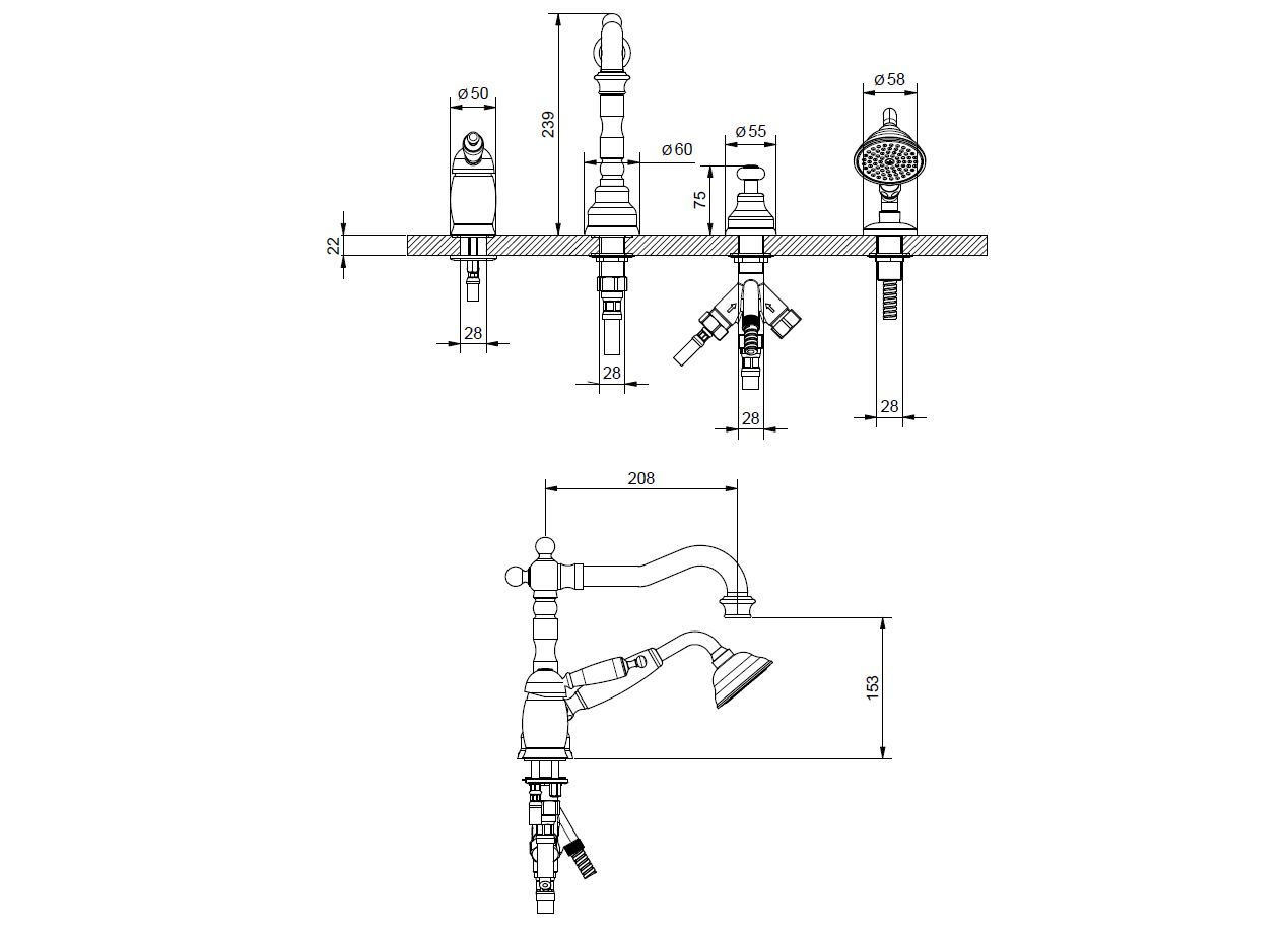 Смеситель для ванны с 4 отверстиями Gaia Mobili Complements ARCH-00013935 - Вид №2