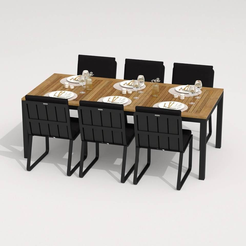 91059756 Садовая мебель для отдыха алюминий серый : стол, 6 стульев TELLA GIRA 200 black STLM-0462443 IDEAL PATIO OUTDOOR STYLE