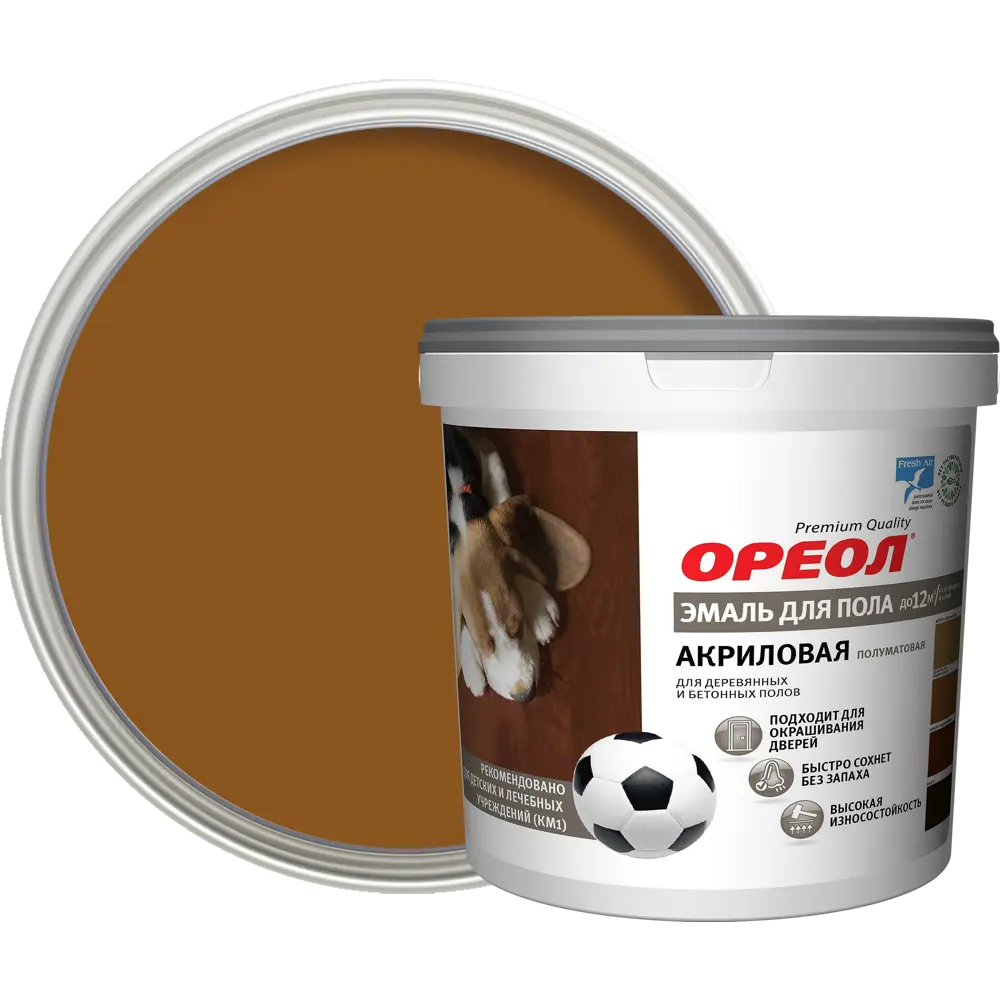 Акриловая эмаль ОРЕОЛ для дерева и бетона золотисто-коричневая 0,9 кг 84439739 STLM-0050057