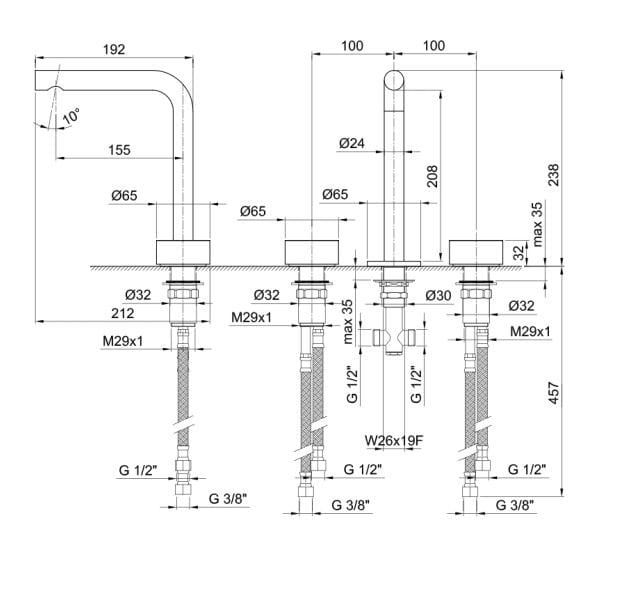 Смеситель для раковины с 3 отверстиями ABOUTWATER AF/21 ARCH-00132348 - Вид №3