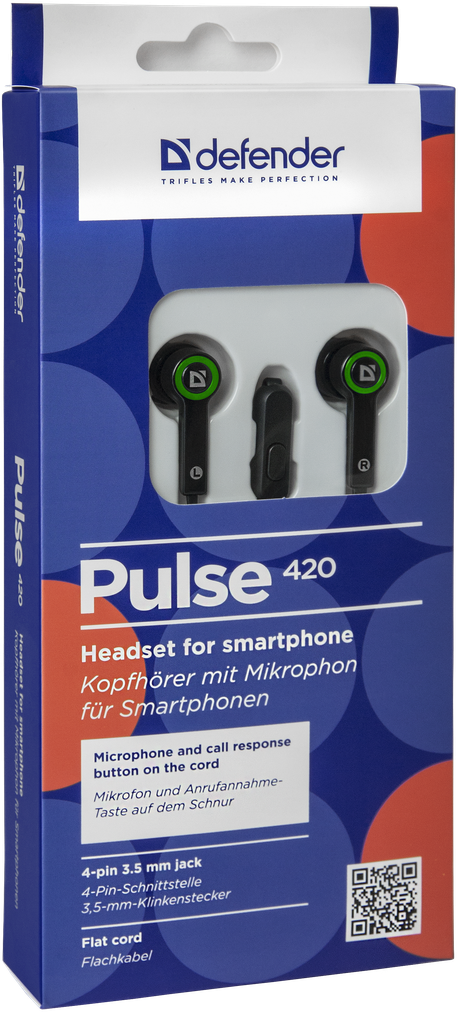 63422 гарнитура для смартфонов pulse 420 черный + зеленый, вставки Defender Santreyd  - Вид №5