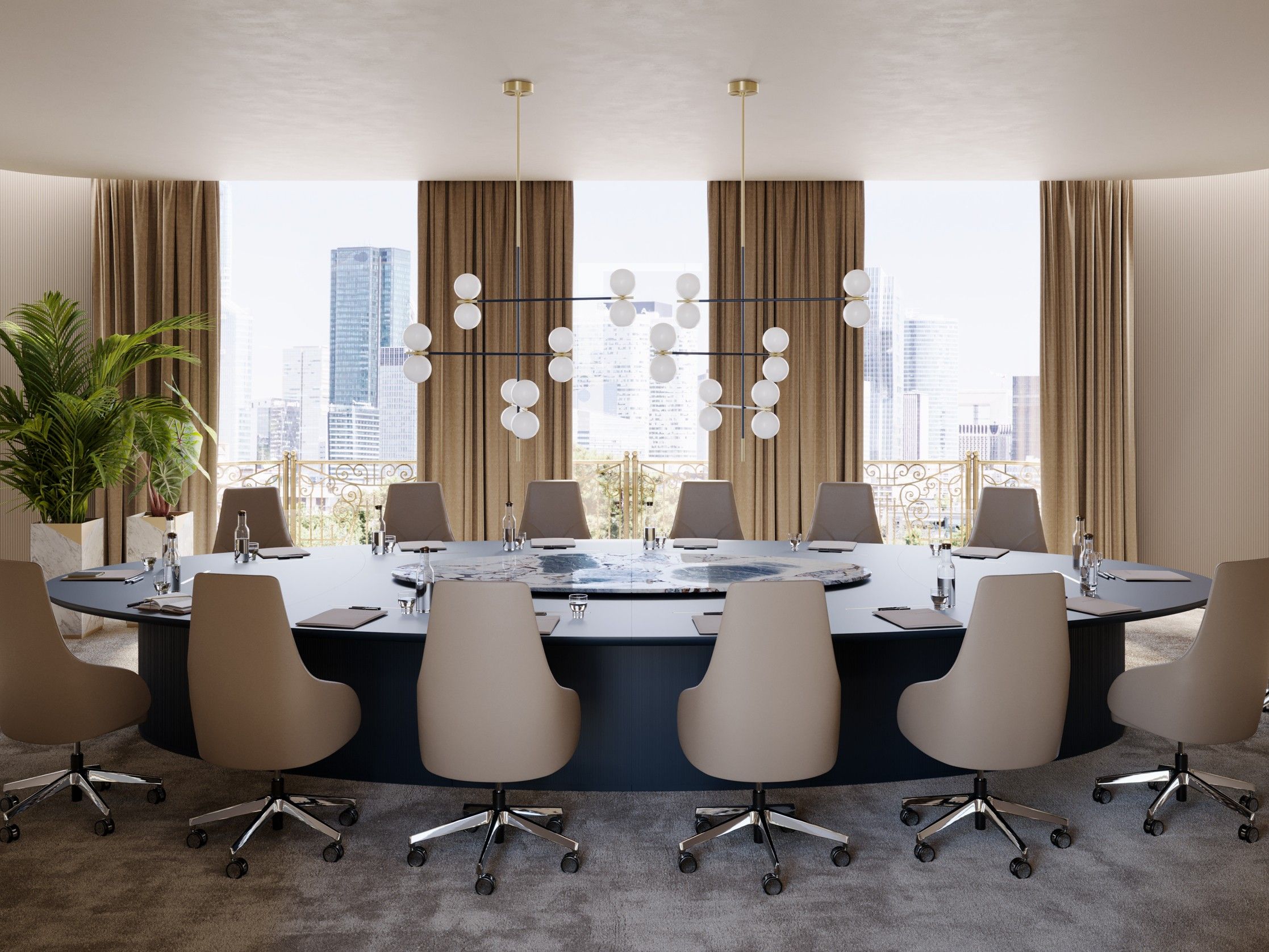 Лакированный овальный стол для совещаний с мраморным центральным верхом PROF Bespoke ARCH-00144751