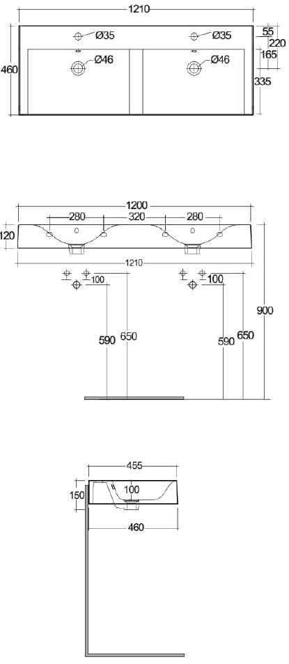 Прямоугольная двойная подвесная раковина RAK Ceramics RAK-Des ARCH-00073246 - Вид №2