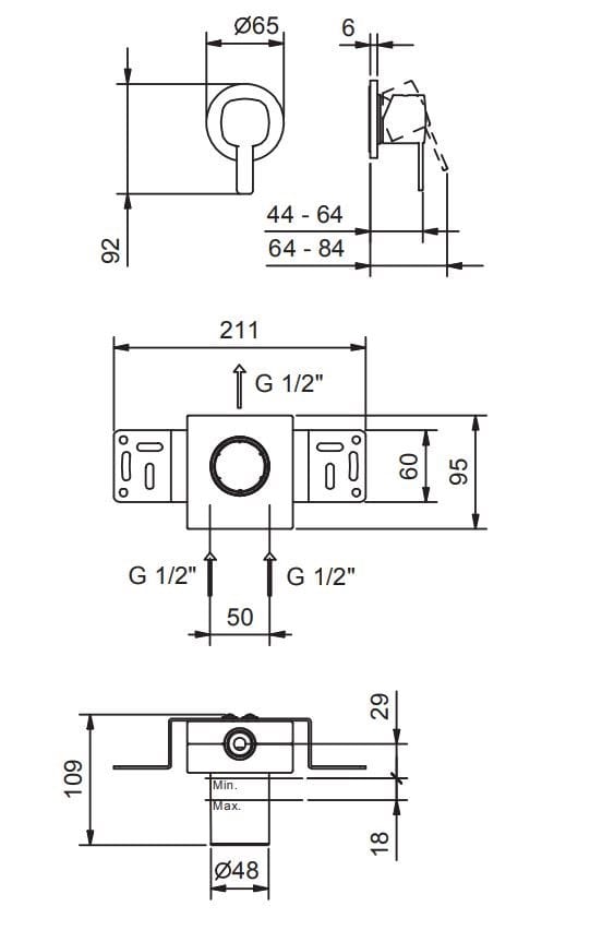 Настенный смеситель для ванны с ручным душем Fantini Rubinetti Lamè ARCH-00121910 - Вид №3