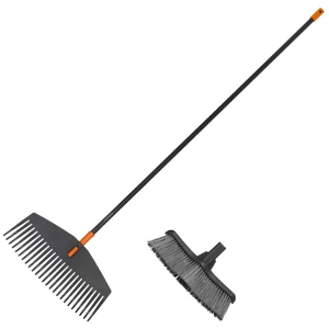 Набор Fiskars Solid грабли веерные 25 зубьев, метла для уборки