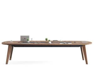 Овальный стол для совещаний из шпона с системой люверсов