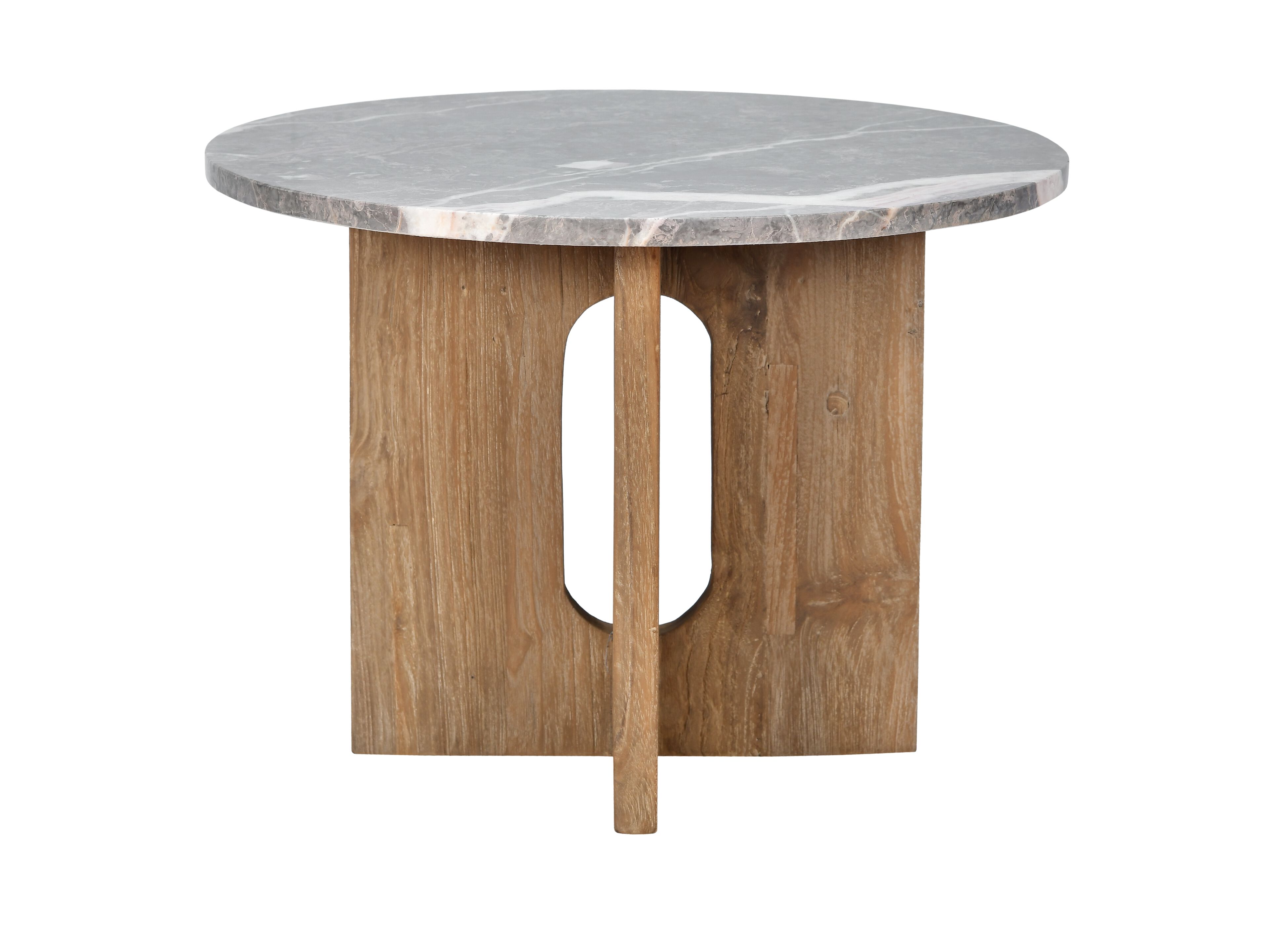 Высокий круглый стол из тикового дерева с мраморной столешницей cbdesign стела ARCH-00055804