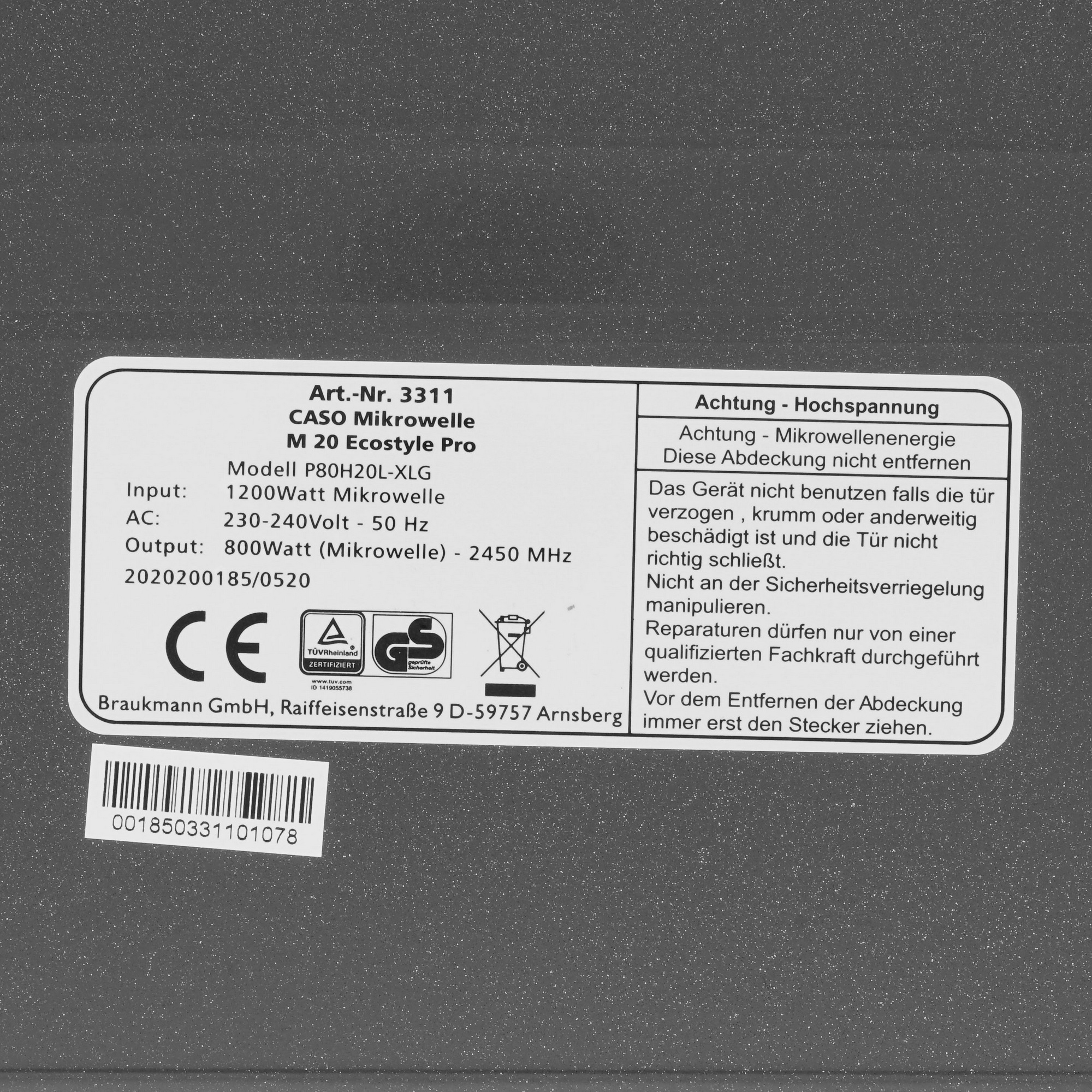 8195360 Микроволновая печь CASO M 20 Ecostyle Pro серебристый STDN-0049301 - Вид №6