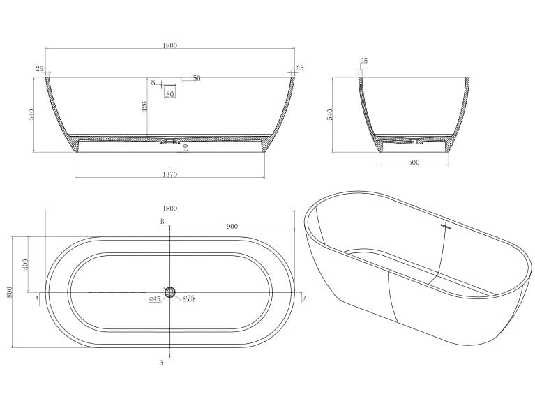 Овальная ванна в центре комнаты в Mineral Stone® RILUXA Nantes ARCH-00091589 - Вид №6
