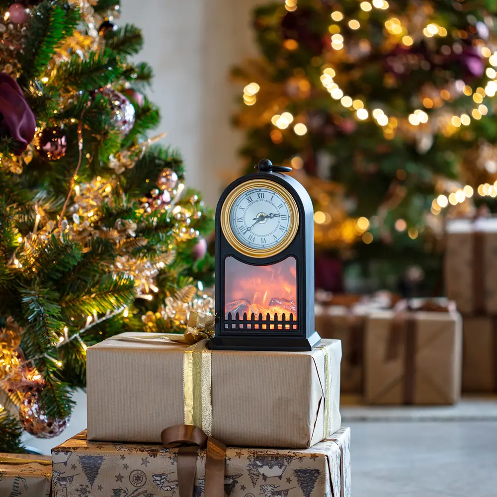Камин светодиодный Стариные часы с эффектом огня 14.5х29х5х17.5 см пластик черный Santreyd STLM-2095802