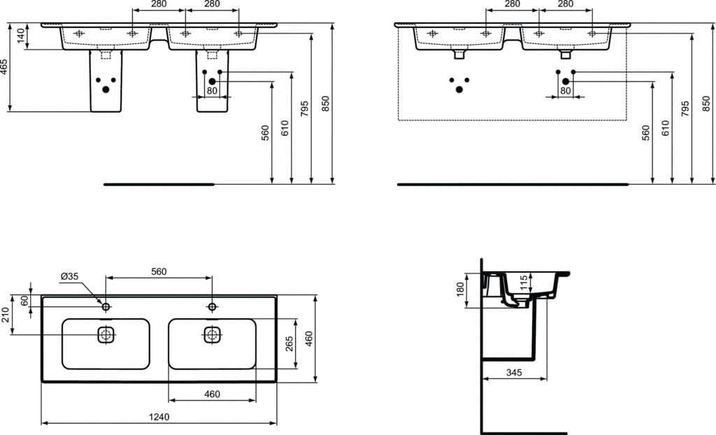 Прямоугольная двойная подвесная раковина Ideal Standard Strada II ARCH-00110040 - Вид №2
