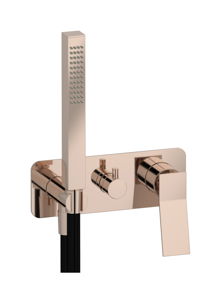 Внешние части встроенного в стену смесителя на 2 потребителя в комплекте с душевым гарнитуром. WE ARE IB wa220cf Rose Gold Wave