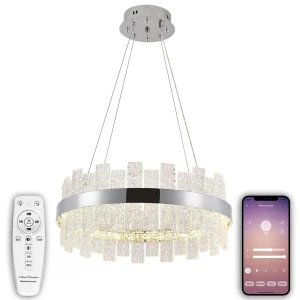 Люстра потолочная светодиодная Natali Kovaltseva LED LAMPS 81267 с пультом управления, 18 м², смена от теплого белого до холодного белого, цвет хром