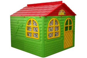 16842853 Игровой домик с карнизами и шторками зелено-красный, 129х129 см KG025500/3 Doloni